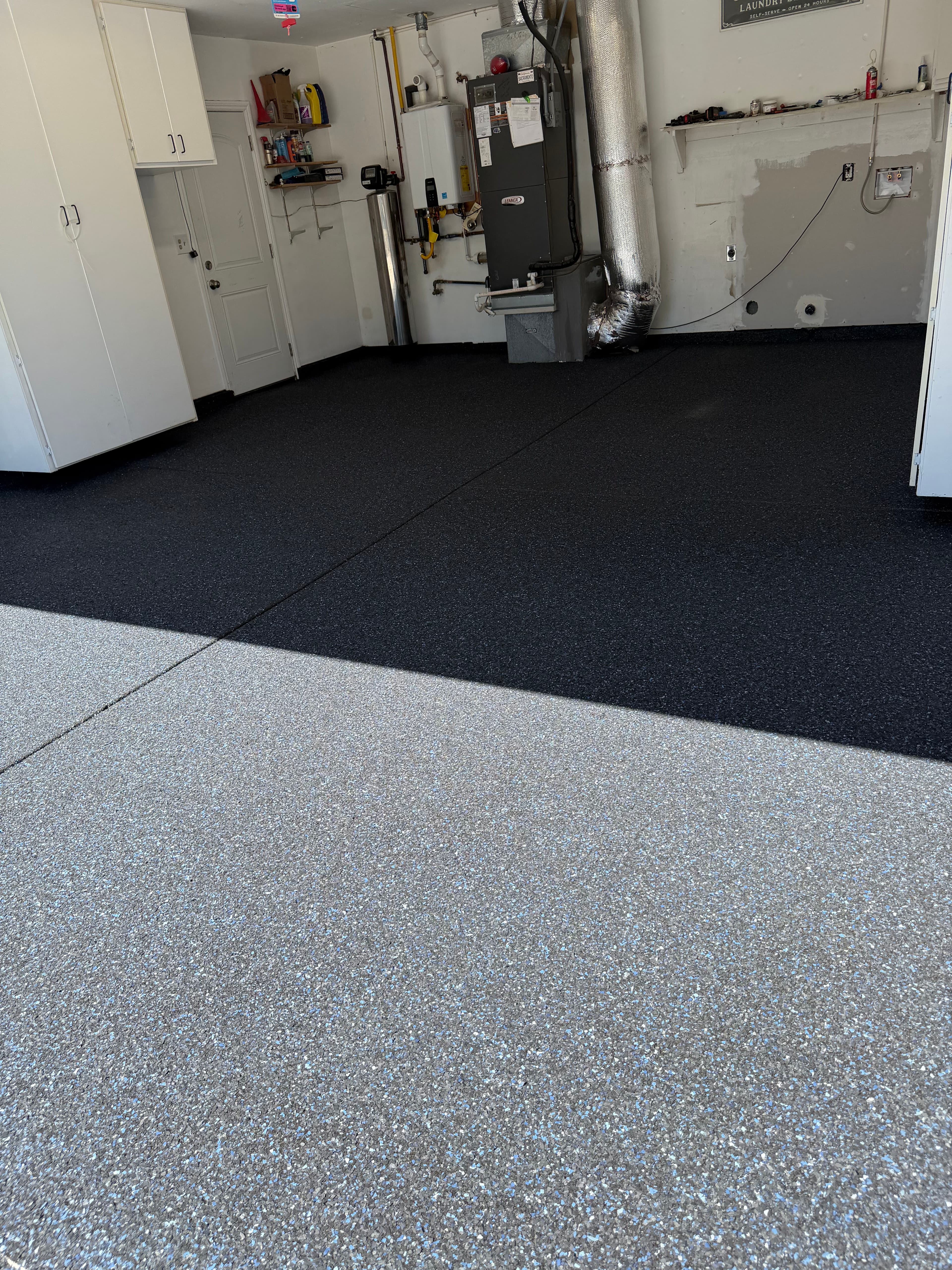 Project Custom Blue Spec Flake Epoxy Garage Floor in Antelope image